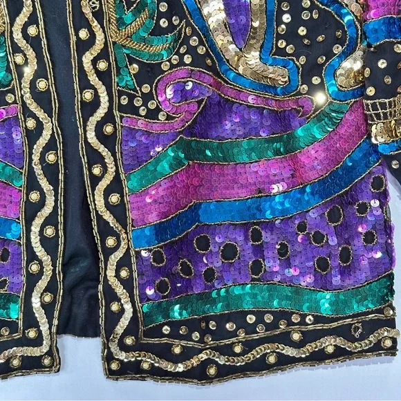 Jakelin Designs vintage silk sequin statement jacket XL - Picture 4 of 16